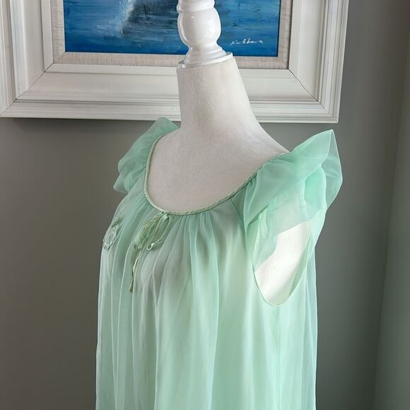 Vtg Gossard Artemis Green Floral Chiffon Nightgown - Picture 6 of 12
